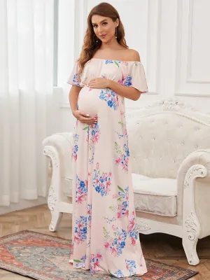 Ruffle Off-Shoulder Maxi Maternity Dress