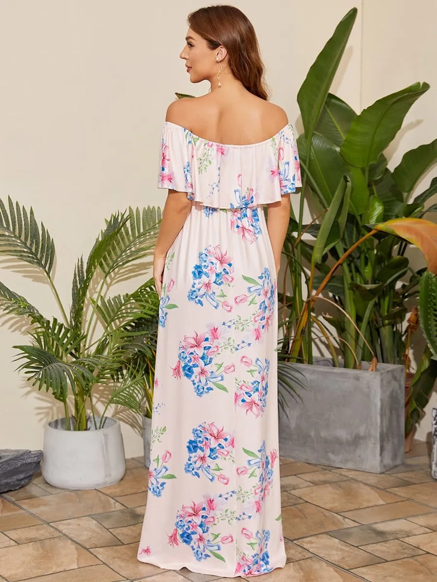 Ruffle Off-Shoulder Maxi Maternity Dress