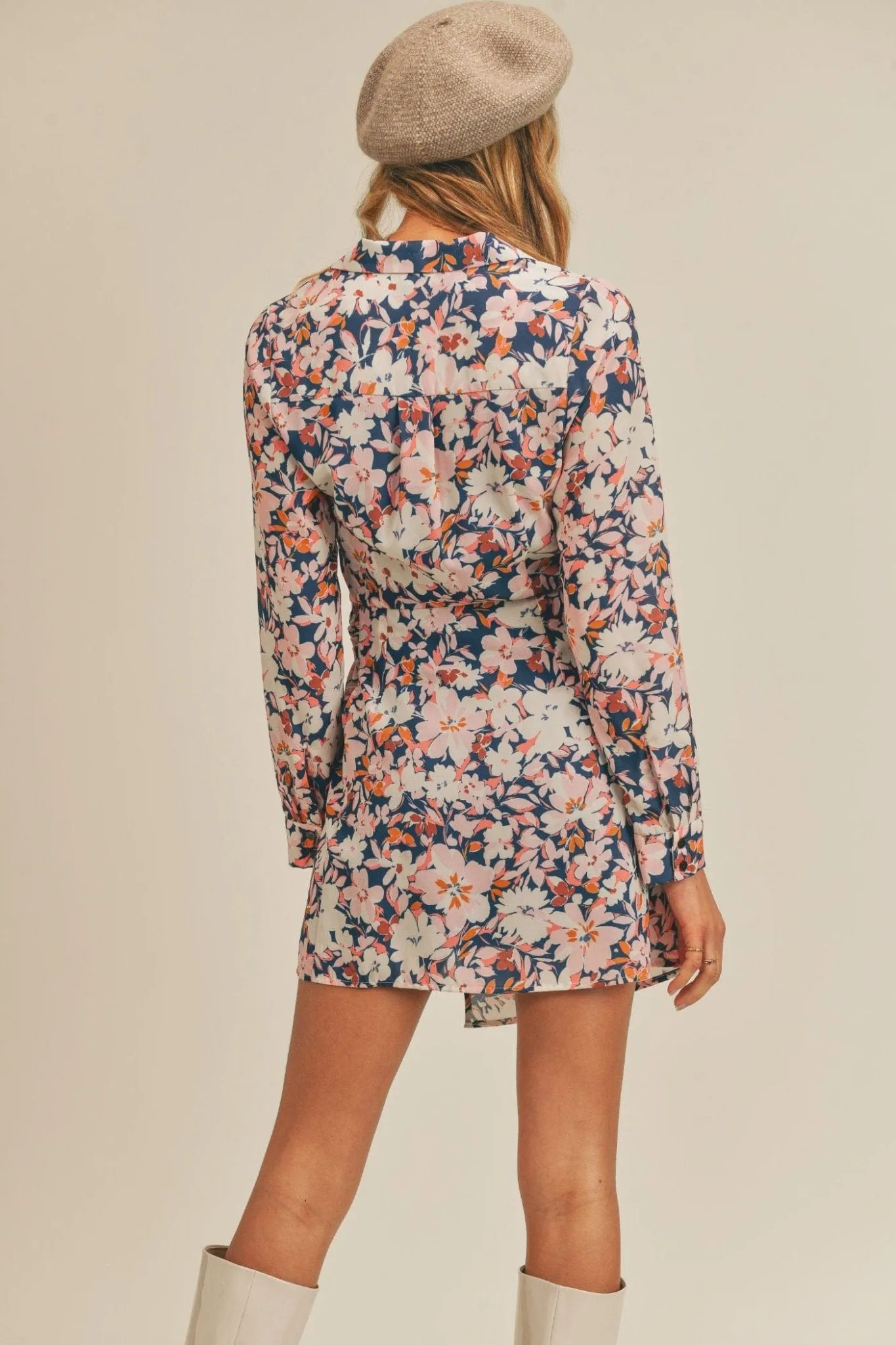 Sage The Label Retro Petals Floral Long Sleeve Wrap Mini Dress