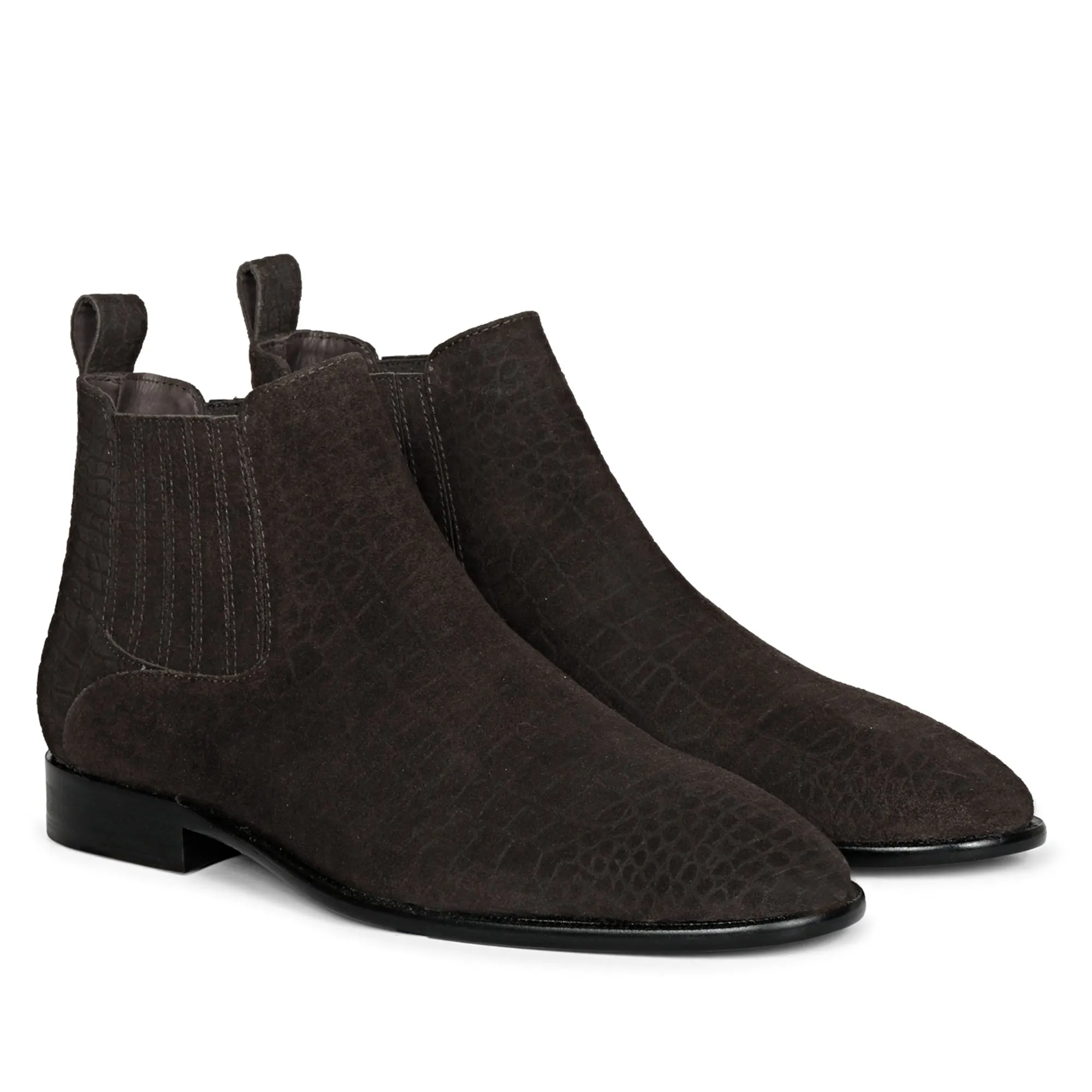 Saint Illiad Brown Croco Print Suede Leather Chelsea boots