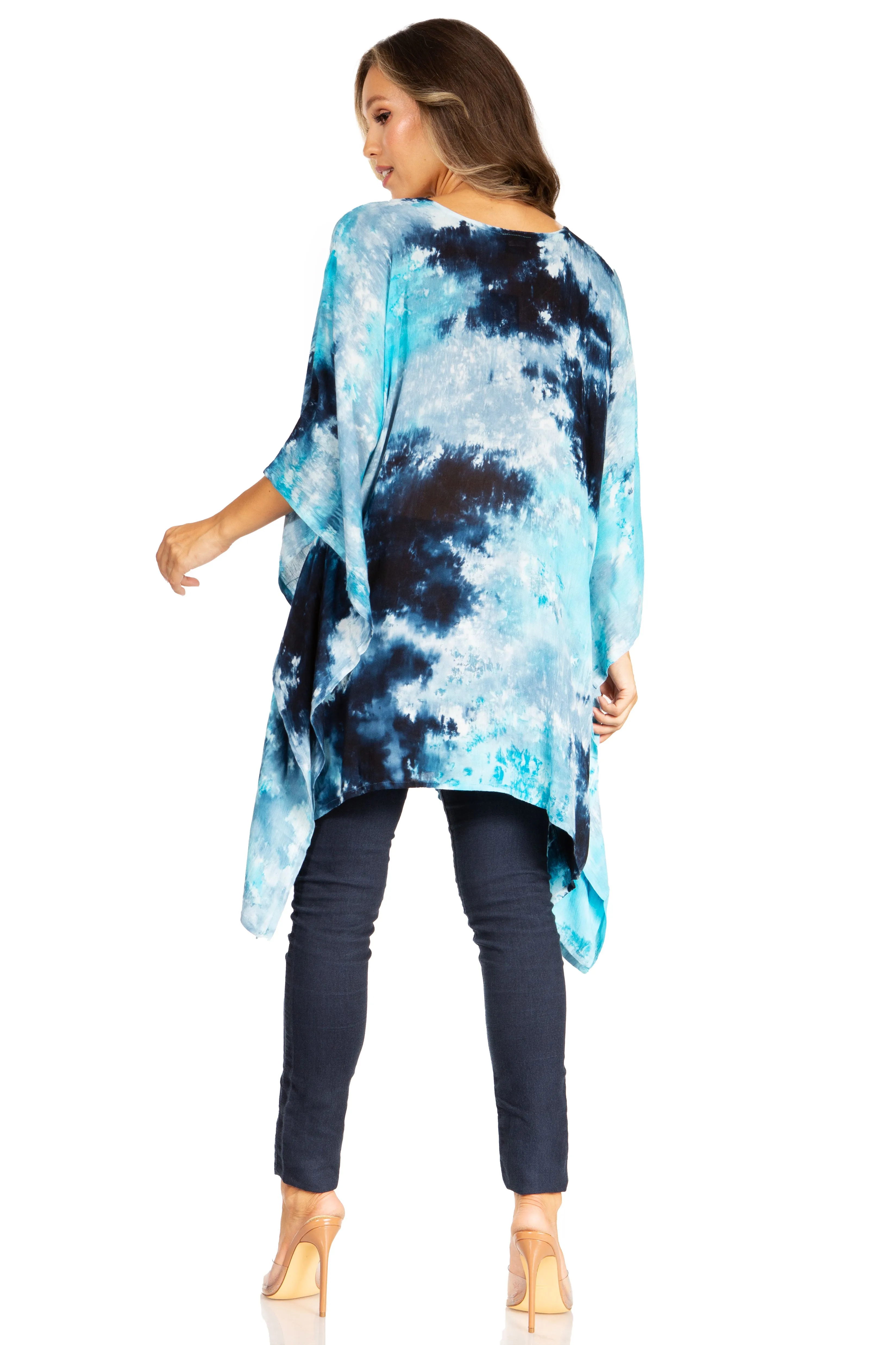 Sakkas Adalwin Second TieDye Desert Sun Circle Ponch Tunic Top Blouse W/Embroidery