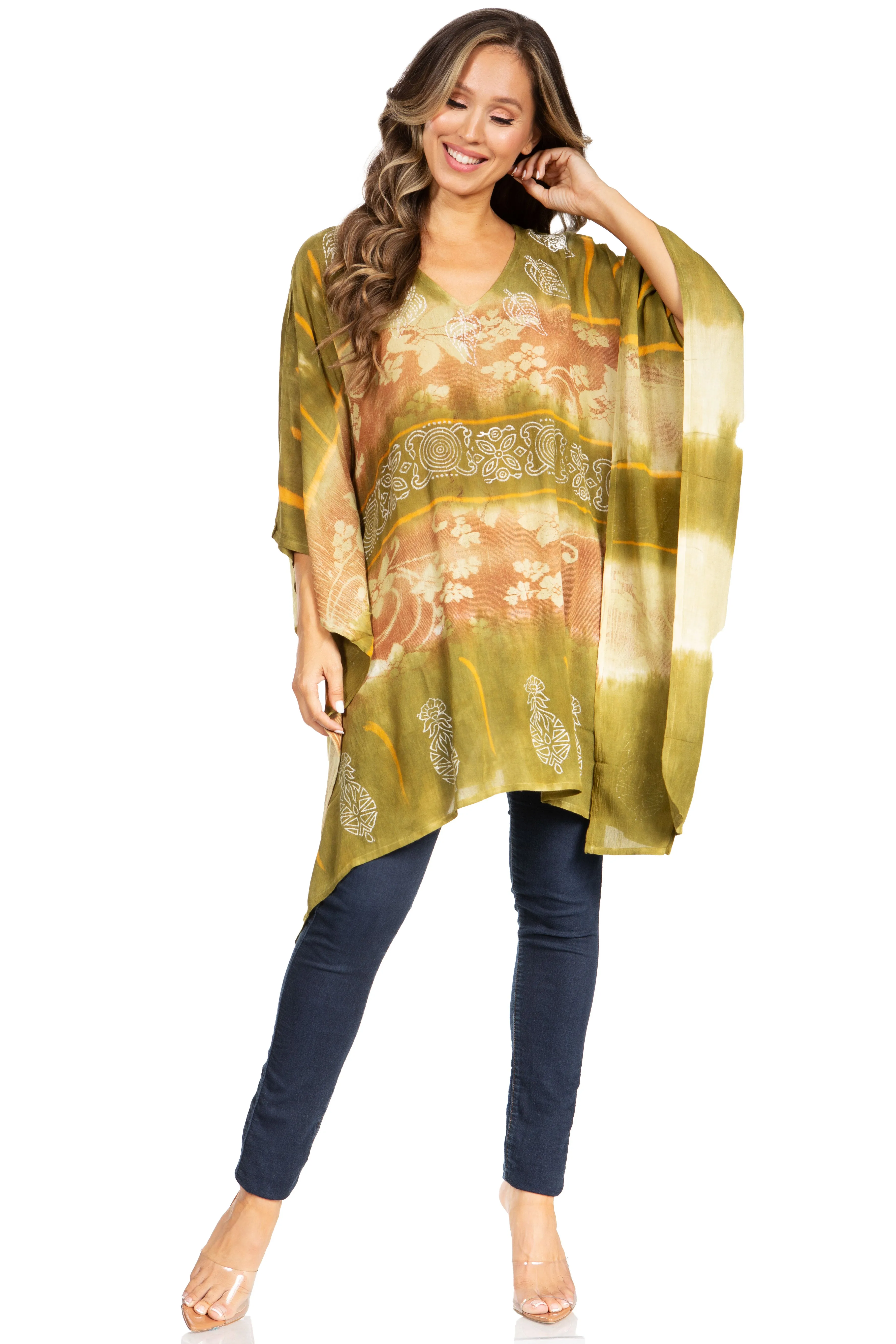 Sakkas Adalwin Second TieDye Desert Sun Circle Ponch Tunic Top Blouse W/Embroidery