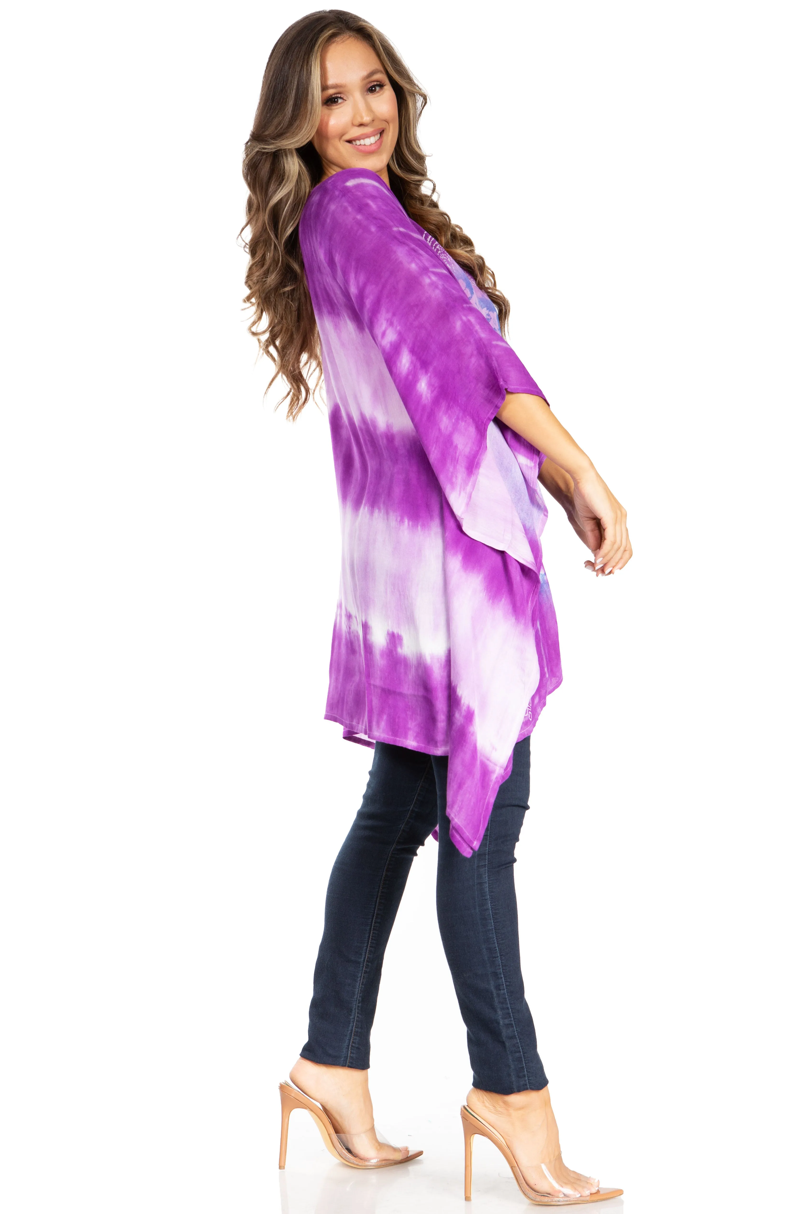 Sakkas Adalwin Second TieDye Desert Sun Circle Ponch Tunic Top Blouse W/Embroidery