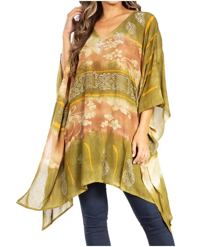 Sakkas Adalwin Second TieDye Desert Sun Circle Ponch Tunic Top Blouse W/Embroidery