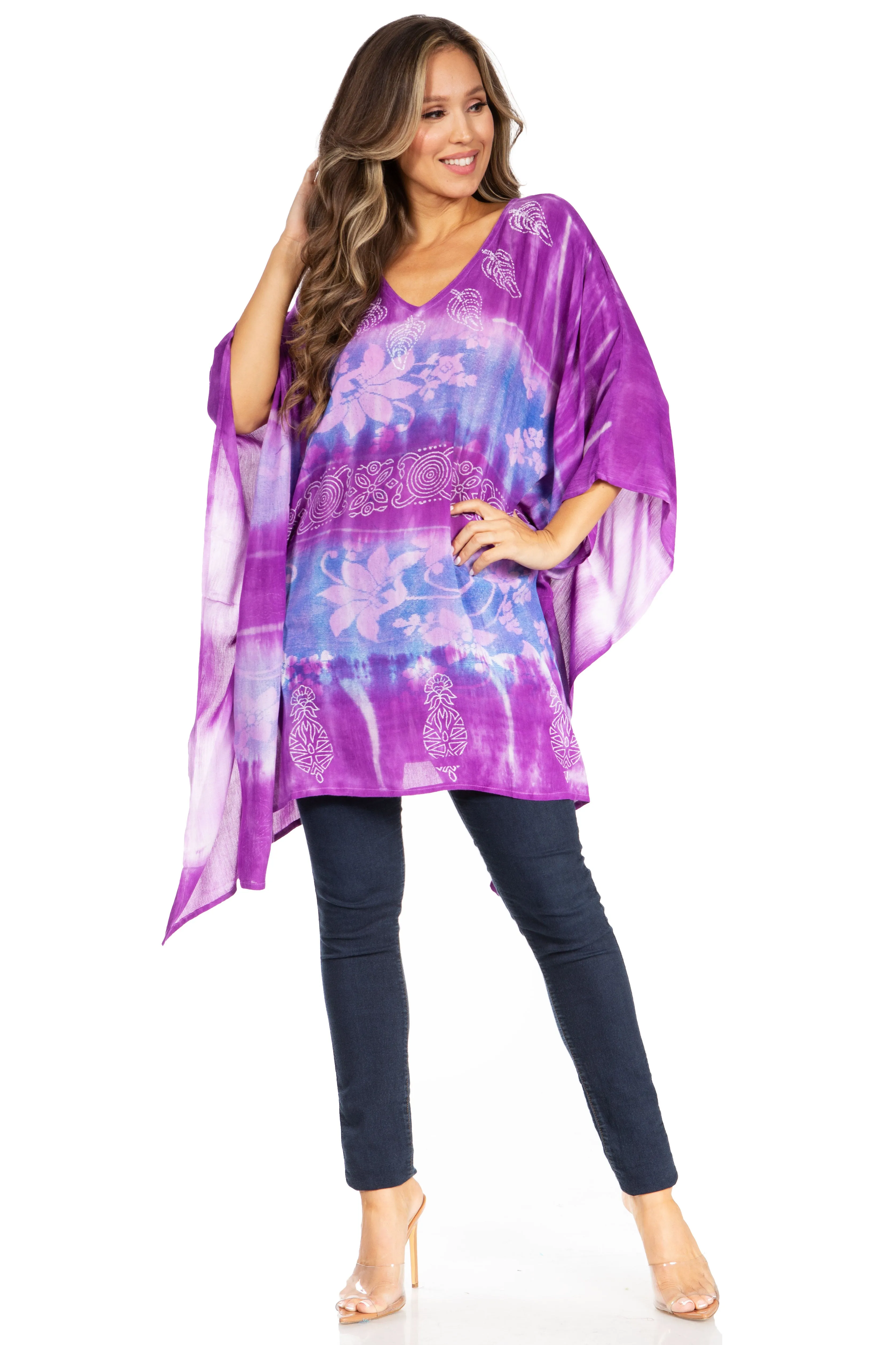 Sakkas Adalwin Second TieDye Desert Sun Circle Ponch Tunic Top Blouse W/Embroidery