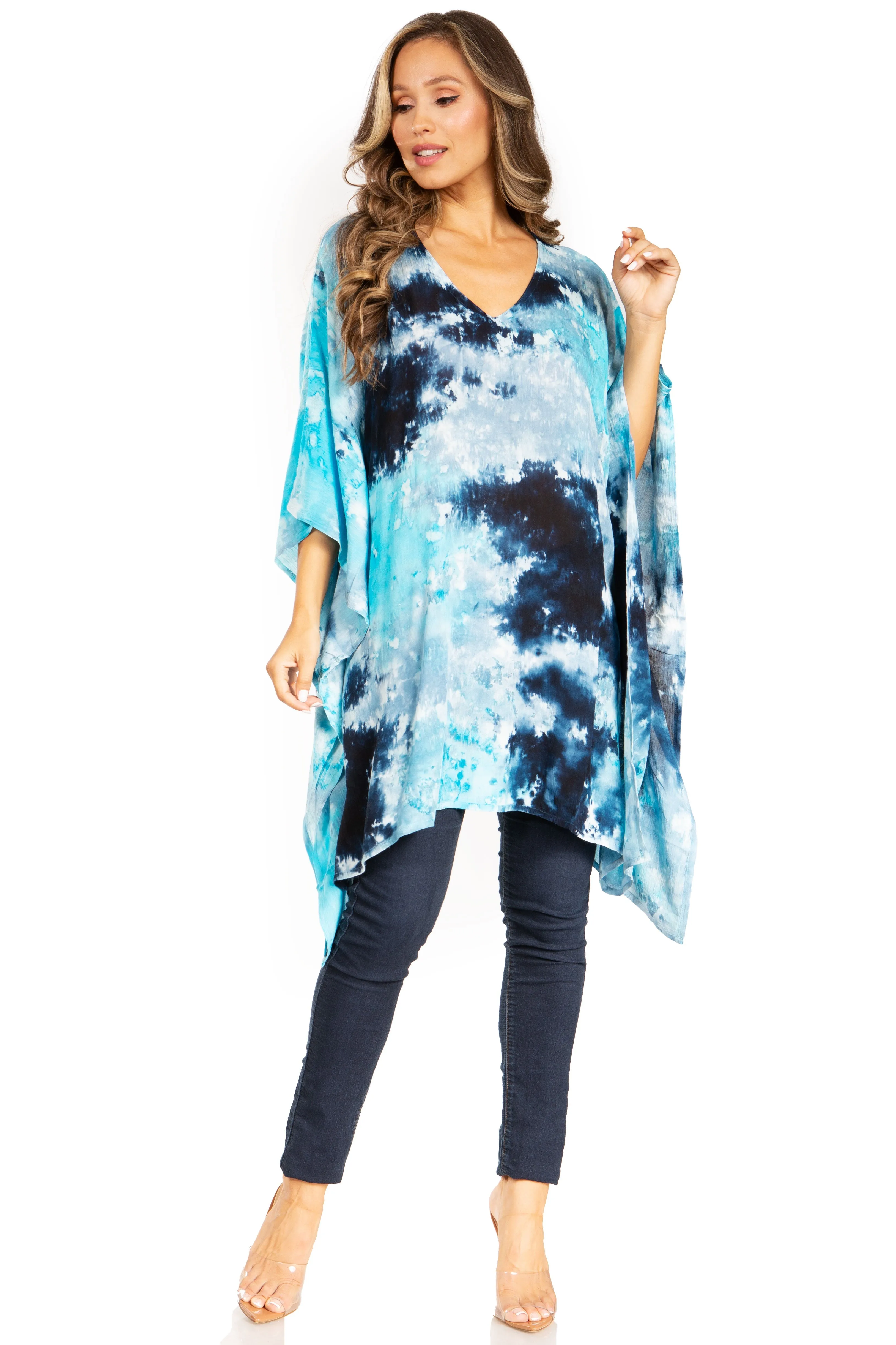 Sakkas Adalwin Second TieDye Desert Sun Circle Ponch Tunic Top Blouse W/Embroidery