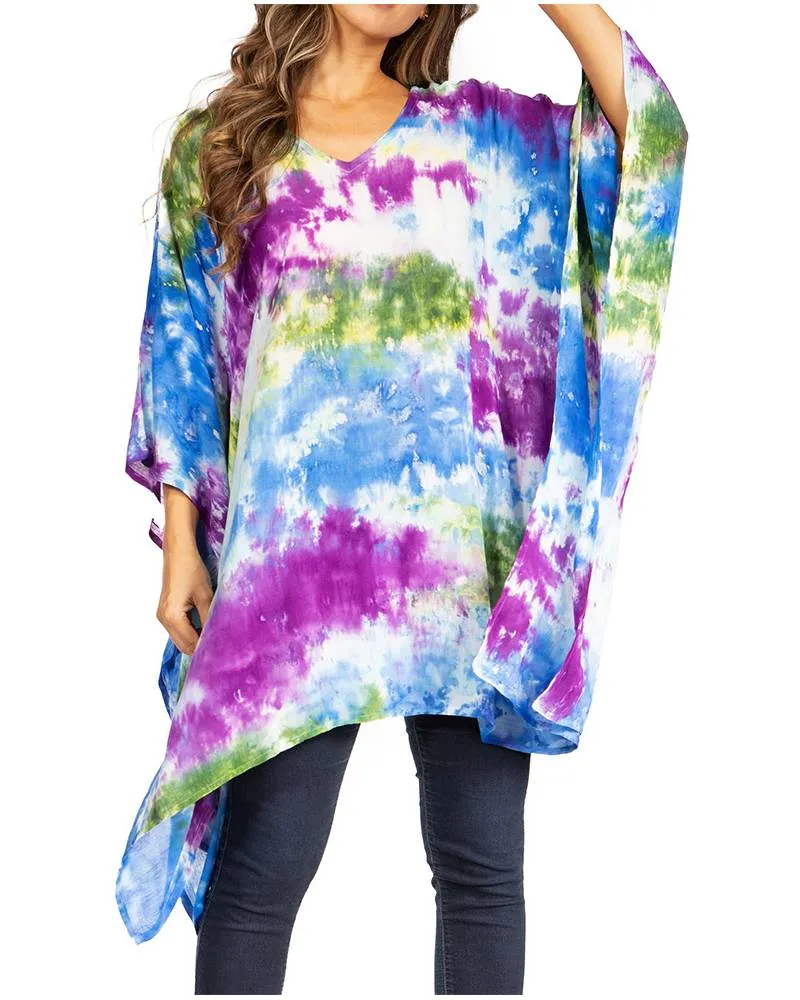 Sakkas Adalwin Second TieDye Desert Sun Circle Ponch Tunic Top Blouse W/Embroidery