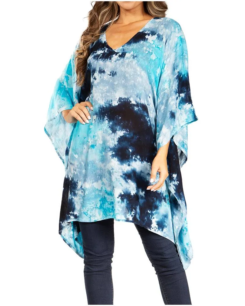 Sakkas Adalwin Second TieDye Desert Sun Circle Ponch Tunic Top Blouse W/Embroidery