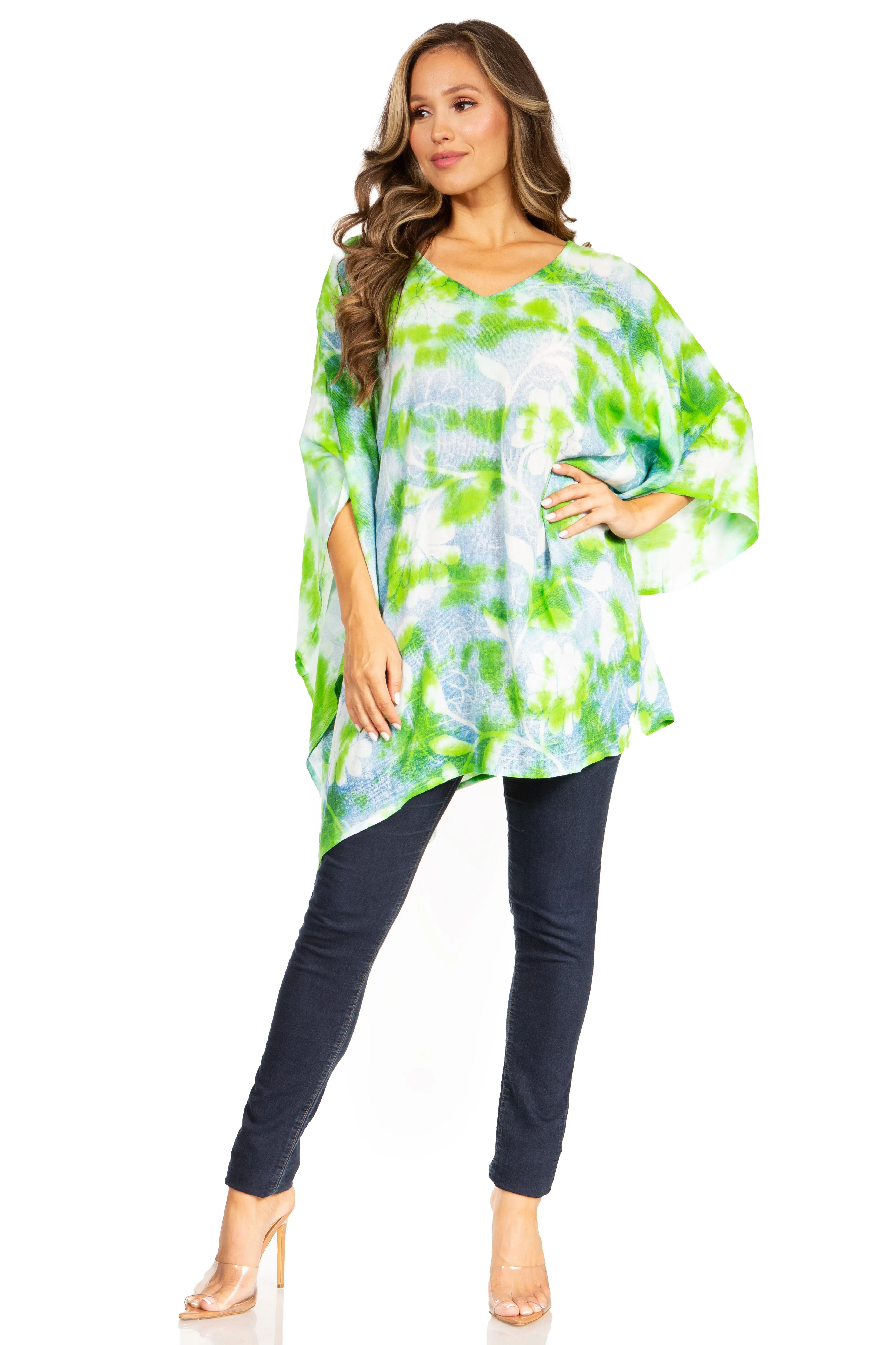 Sakkas Adalwin Second TieDye Desert Sun Circle Ponch Tunic Top Blouse W/Embroidery