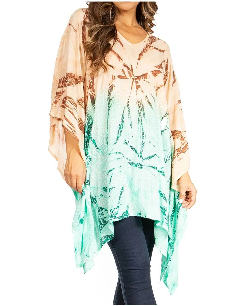 Sakkas Adalwin Third Tie Dye Desert Sun Circle Ponch Tunic Top Blouse W/Embroidery