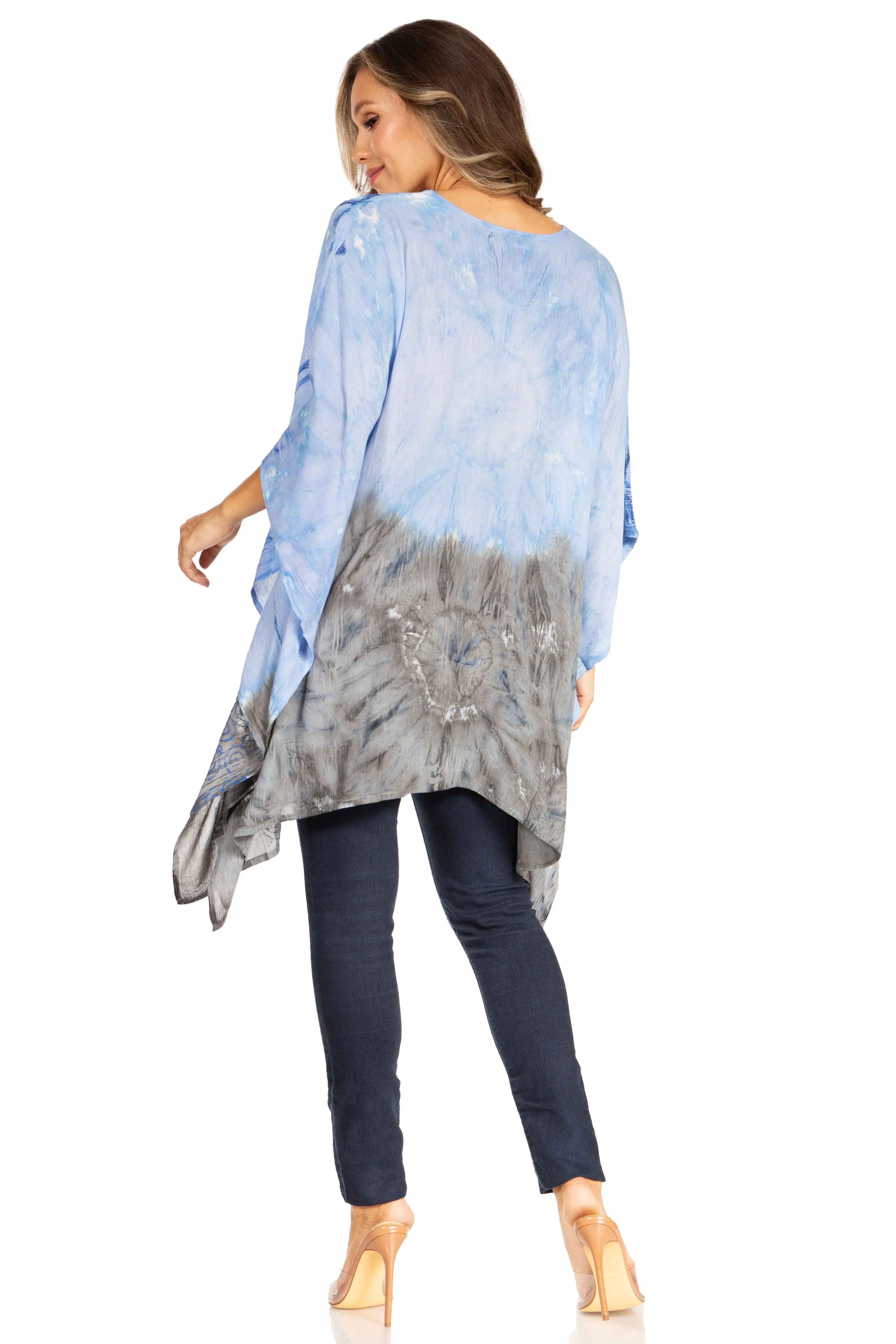 Sakkas Adalwin Third Tie Dye Desert Sun Circle Ponch Tunic Top Blouse W/Embroidery