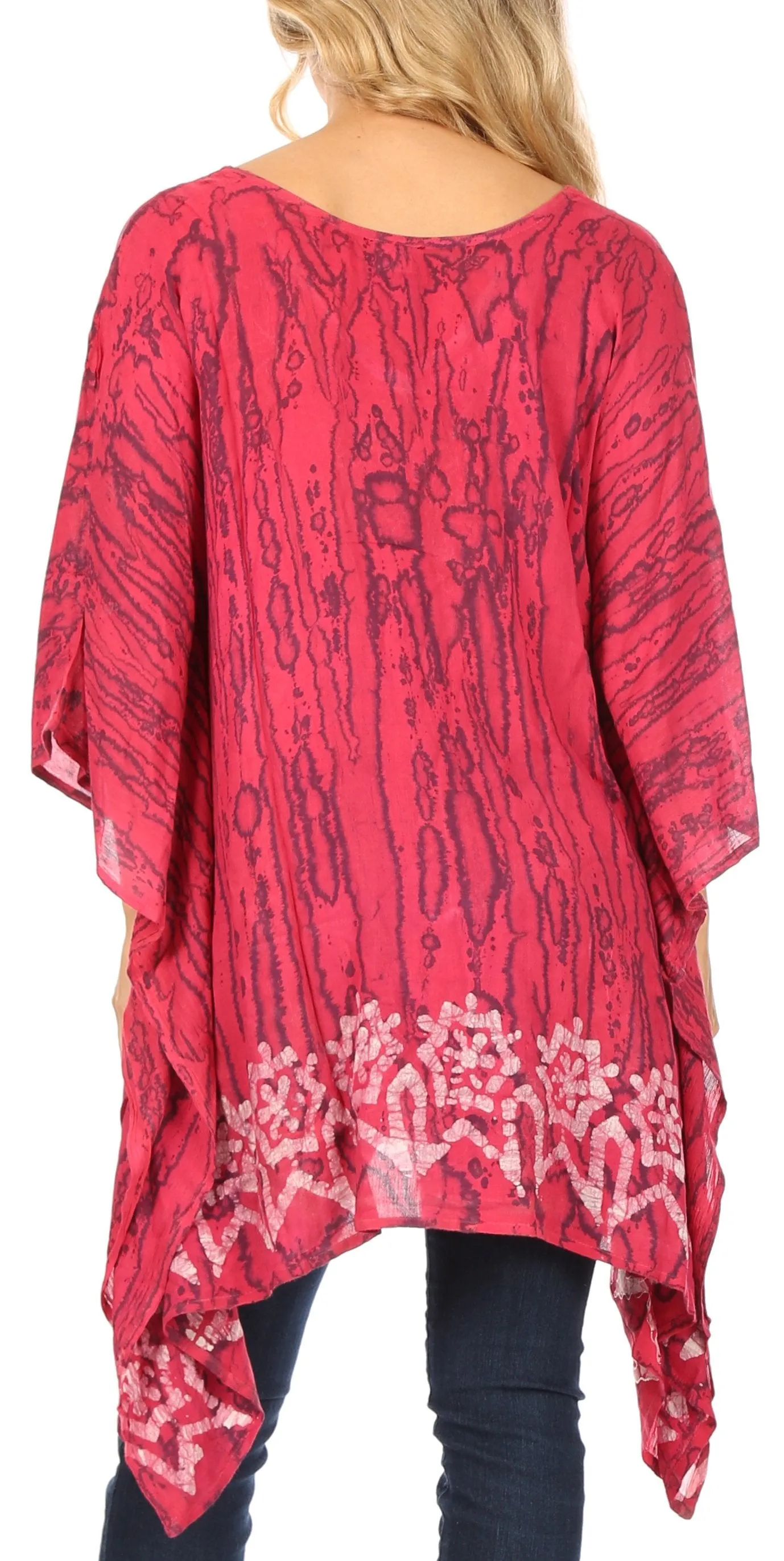 Sakkas Alizia Lightweight Embroidery Batik Top Tunic Blouse Caftan Cover up Poncho