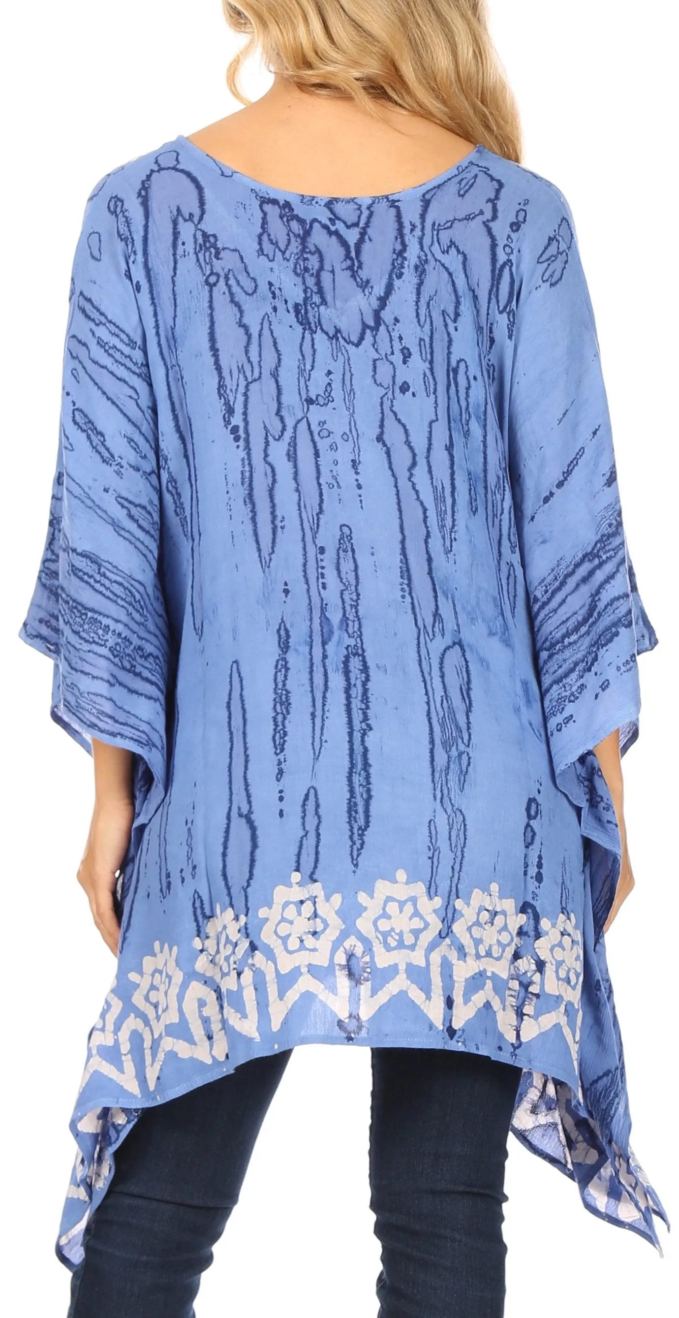 Sakkas Alizia Lightweight Embroidery Batik Top Tunic Blouse Caftan Cover up Poncho