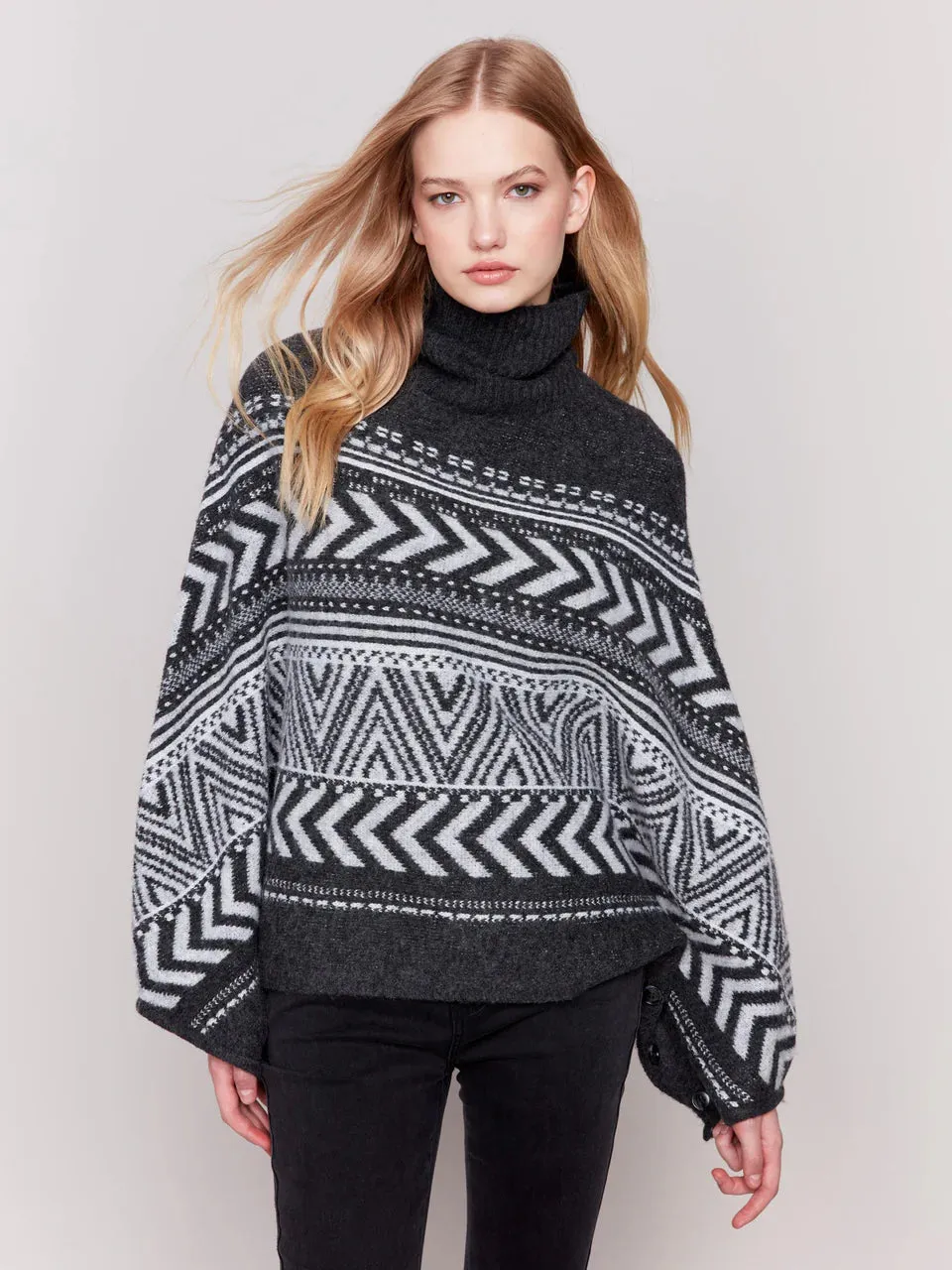 *SALE* CHARLIE B GEOMETRIC JACQUARD PONCHO