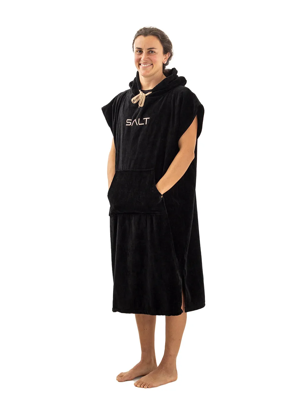 SALT Hooded Cotton Poncho Towel - Black