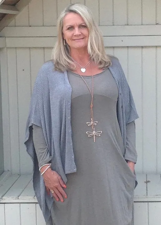 Santa Christina Button Poncho in Grey