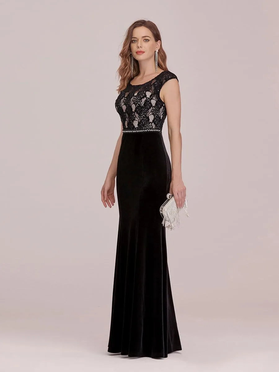 Sassy Round Neck Evening Dress with Lace and Beaded Belt