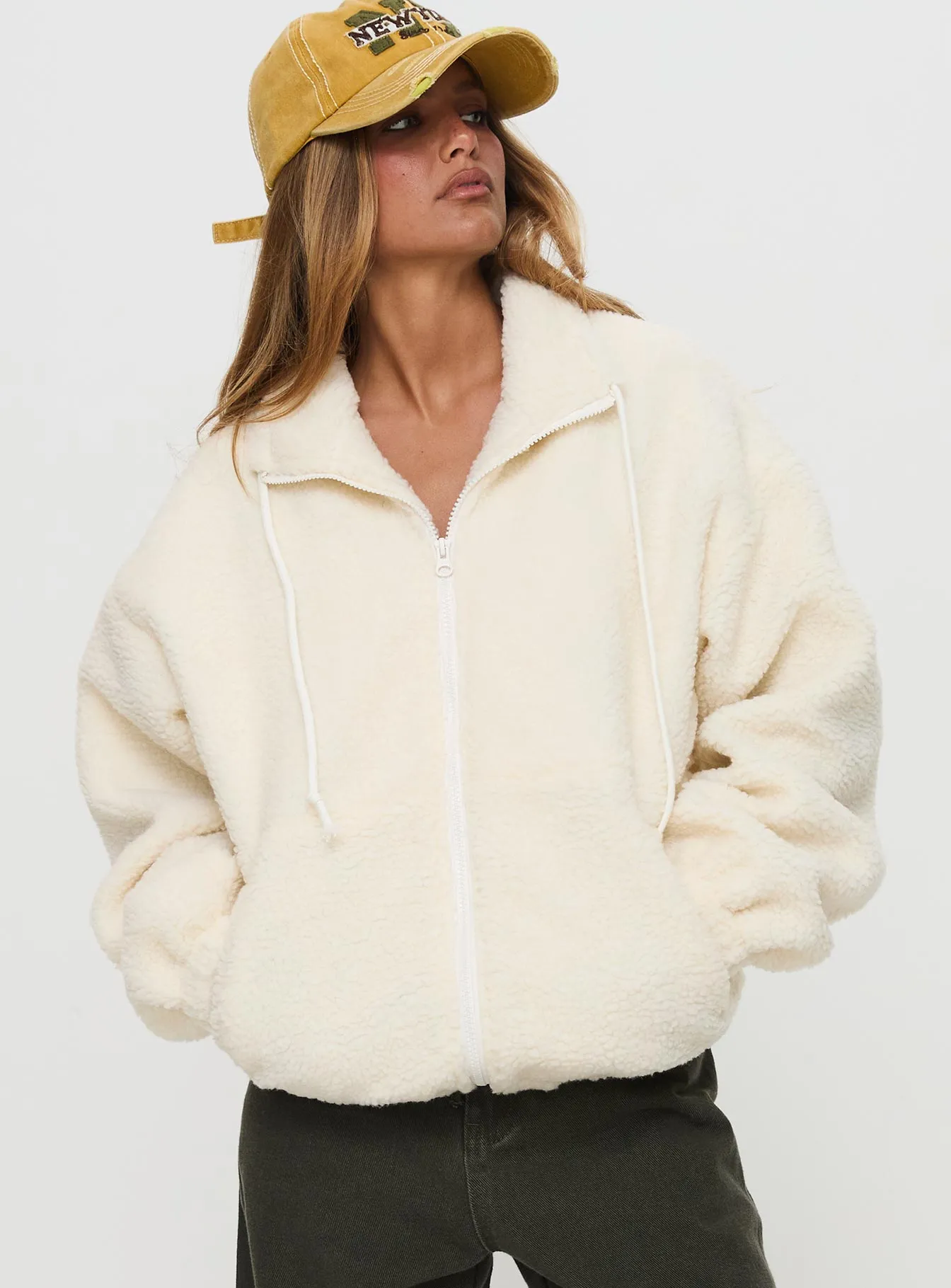 Say My Name Polar Fleece Zip Up Jacket Cream