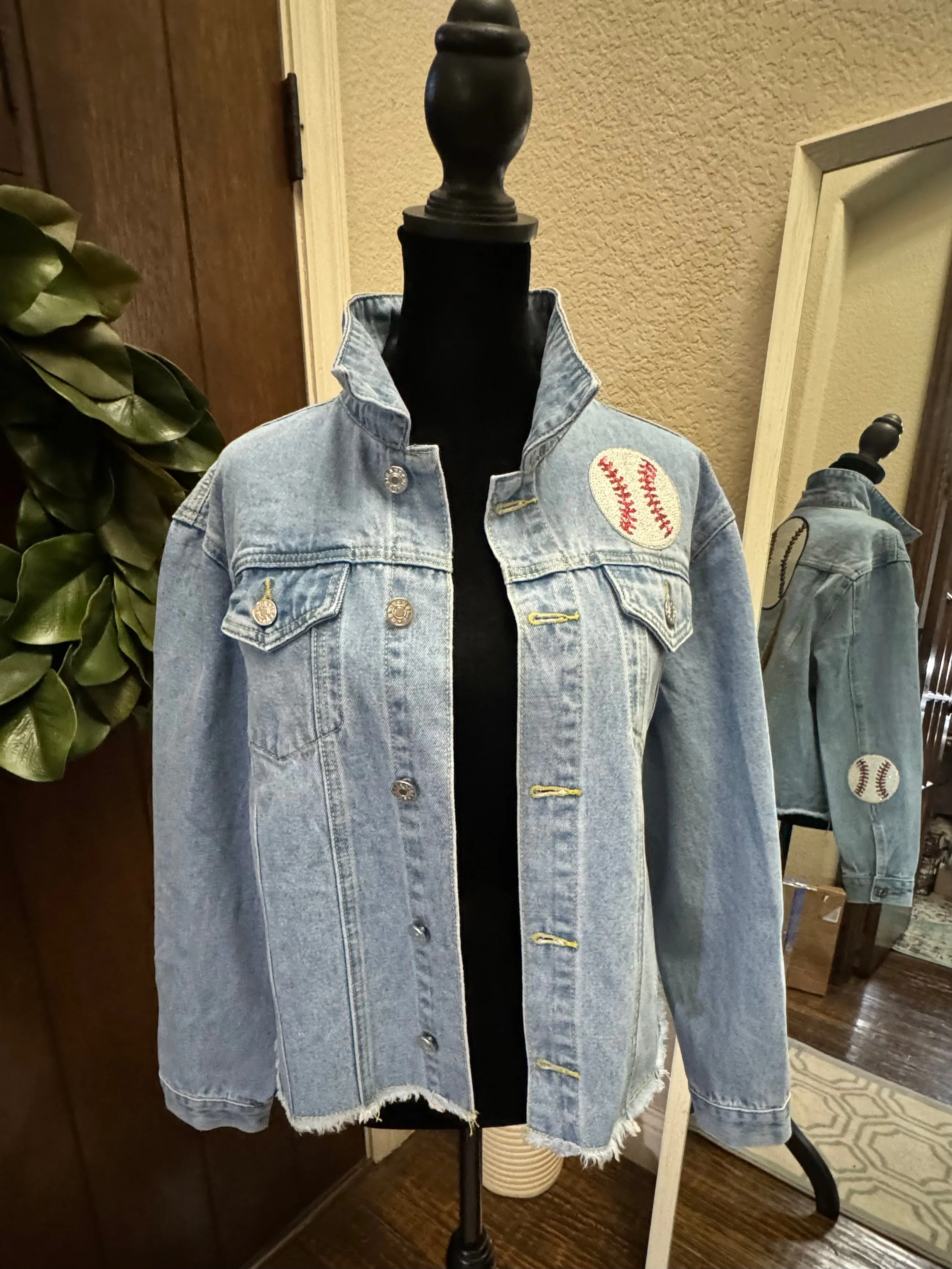 Sequined Baseball Denim Patch Jacket