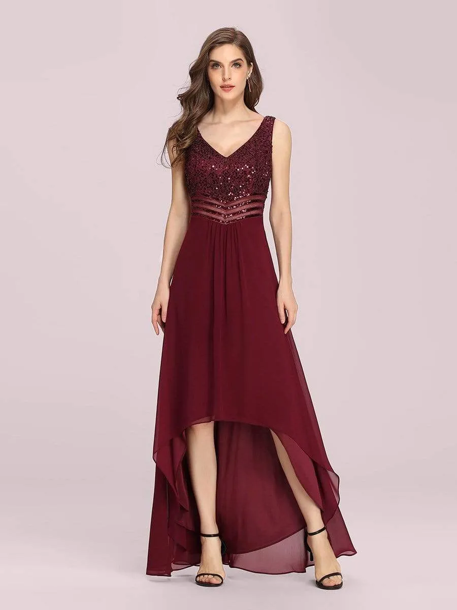 Sexy High-Low Maxi Chiffon Evening Dresses with Sequin