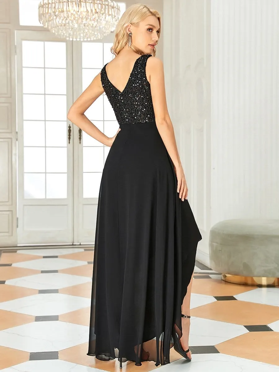 Sexy High-Low Maxi Chiffon Evening Dresses with Sequin