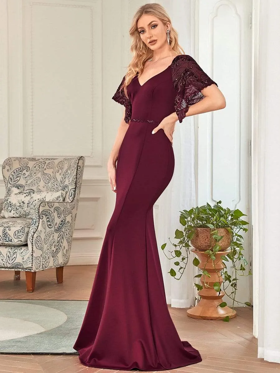 Sexy V Neck Maxi Bodycon Party Dress with Flare Sleeves