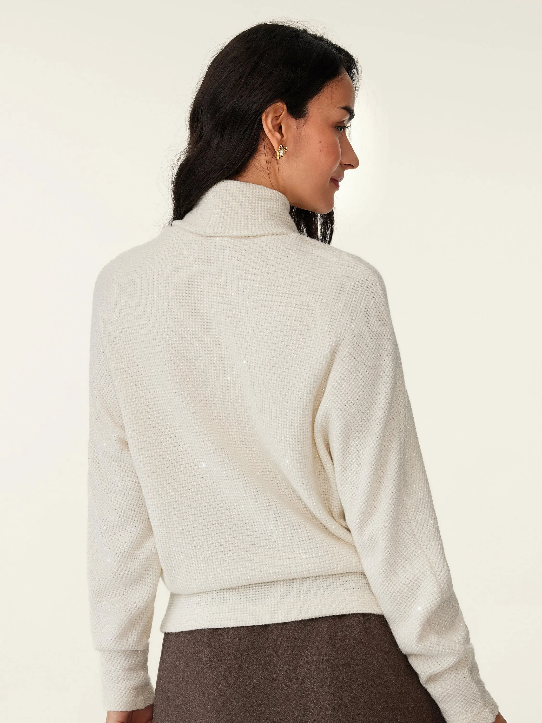 Shimmering Tinsel Knit Turtleneck Brami Top