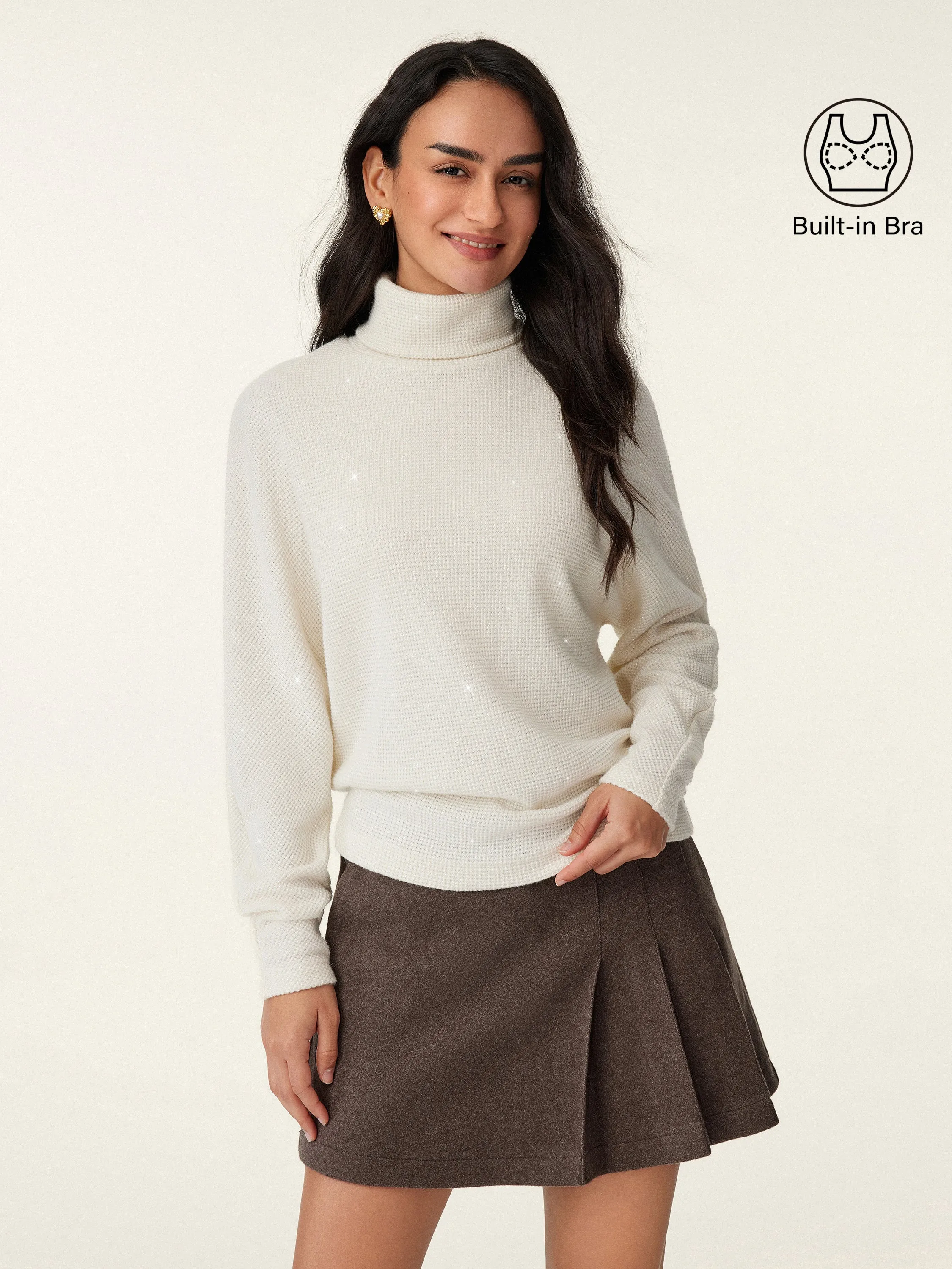 Shimmering Tinsel Knit Turtleneck Brami Top