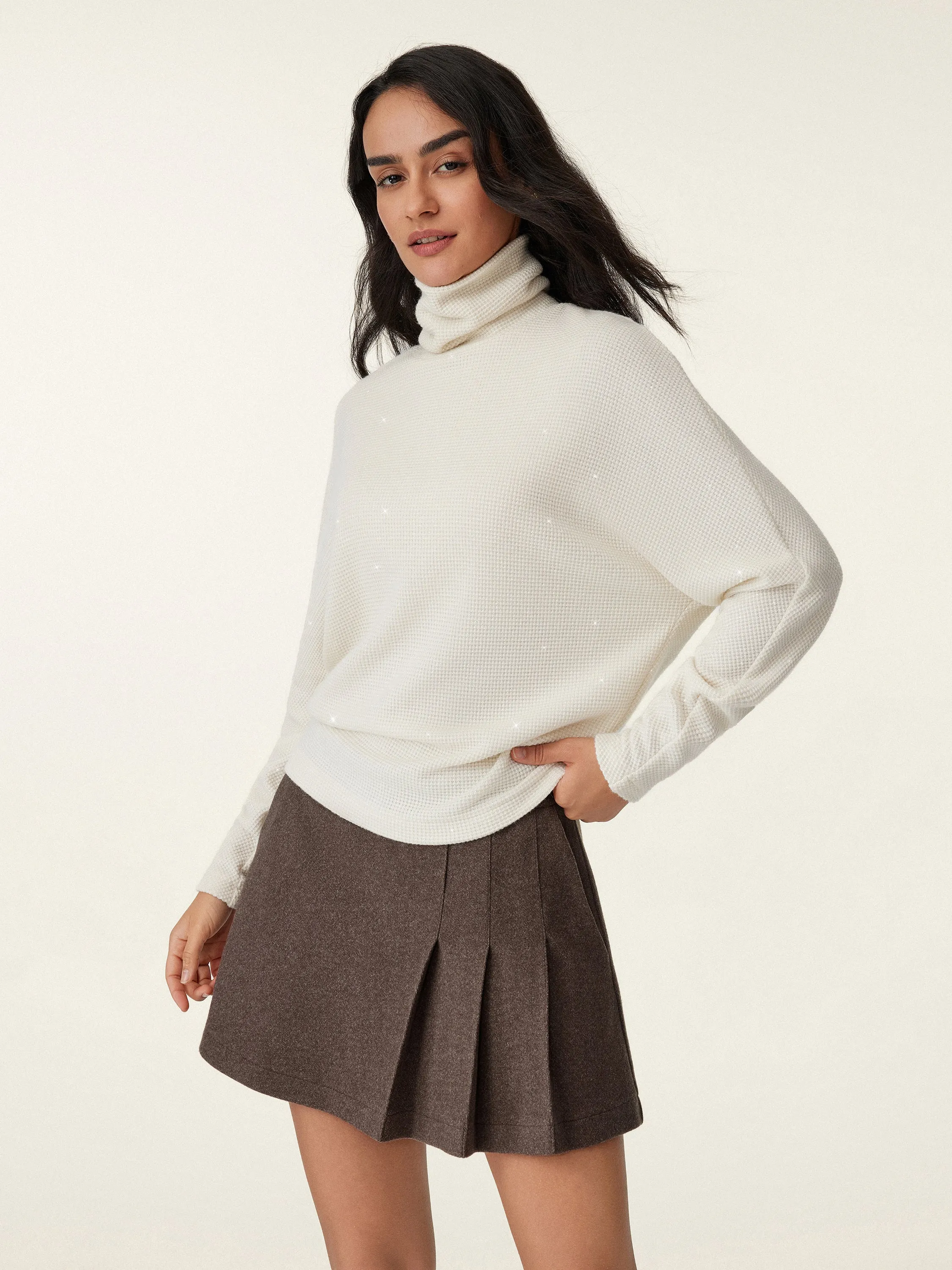 Shimmering Tinsel Knit Turtleneck Brami Top