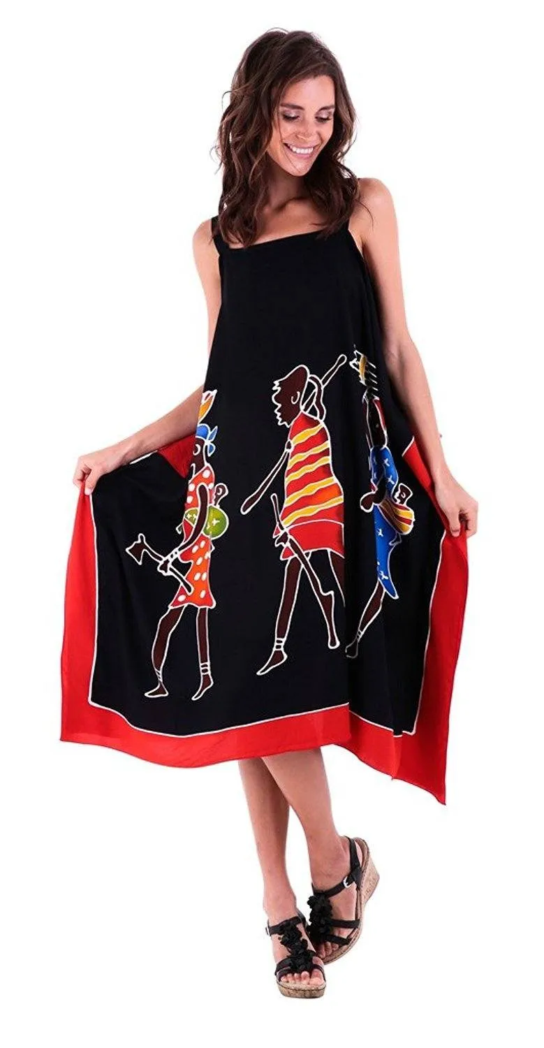 SHU-SHI Women's Hand Painted Tribal Poncho Dress | Loose Beach Cover Up | Short Cold Shoulder Tunic with Cut Outs