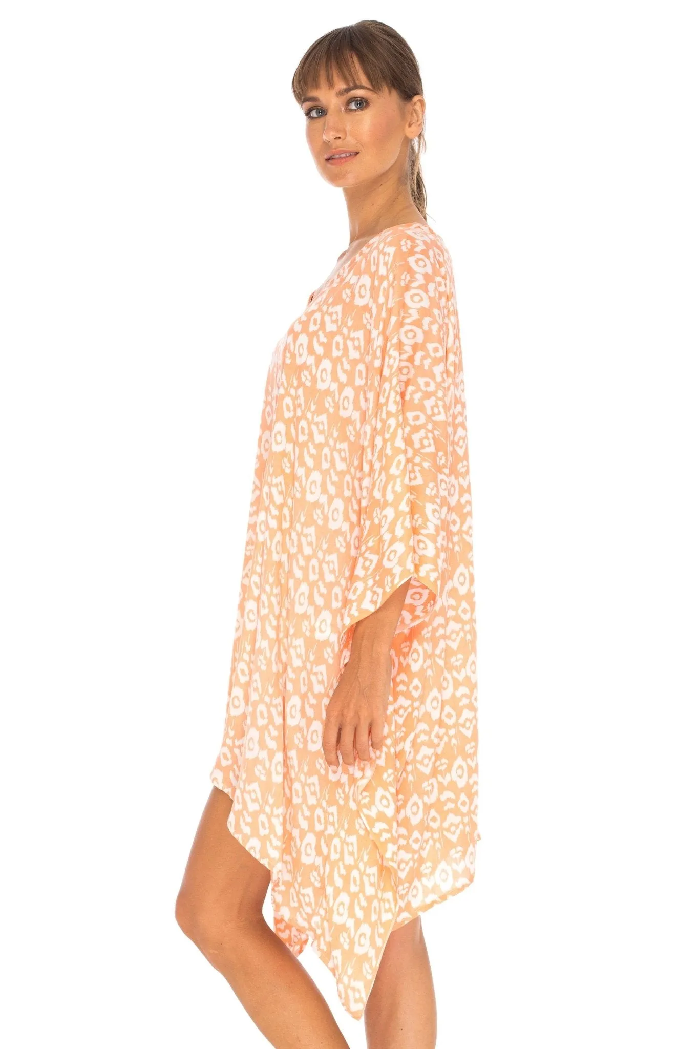 SHU-SHI Women's Short Beach Swimsuit Cover-Up - Floral Poncho Dress Kaftan Loose Top