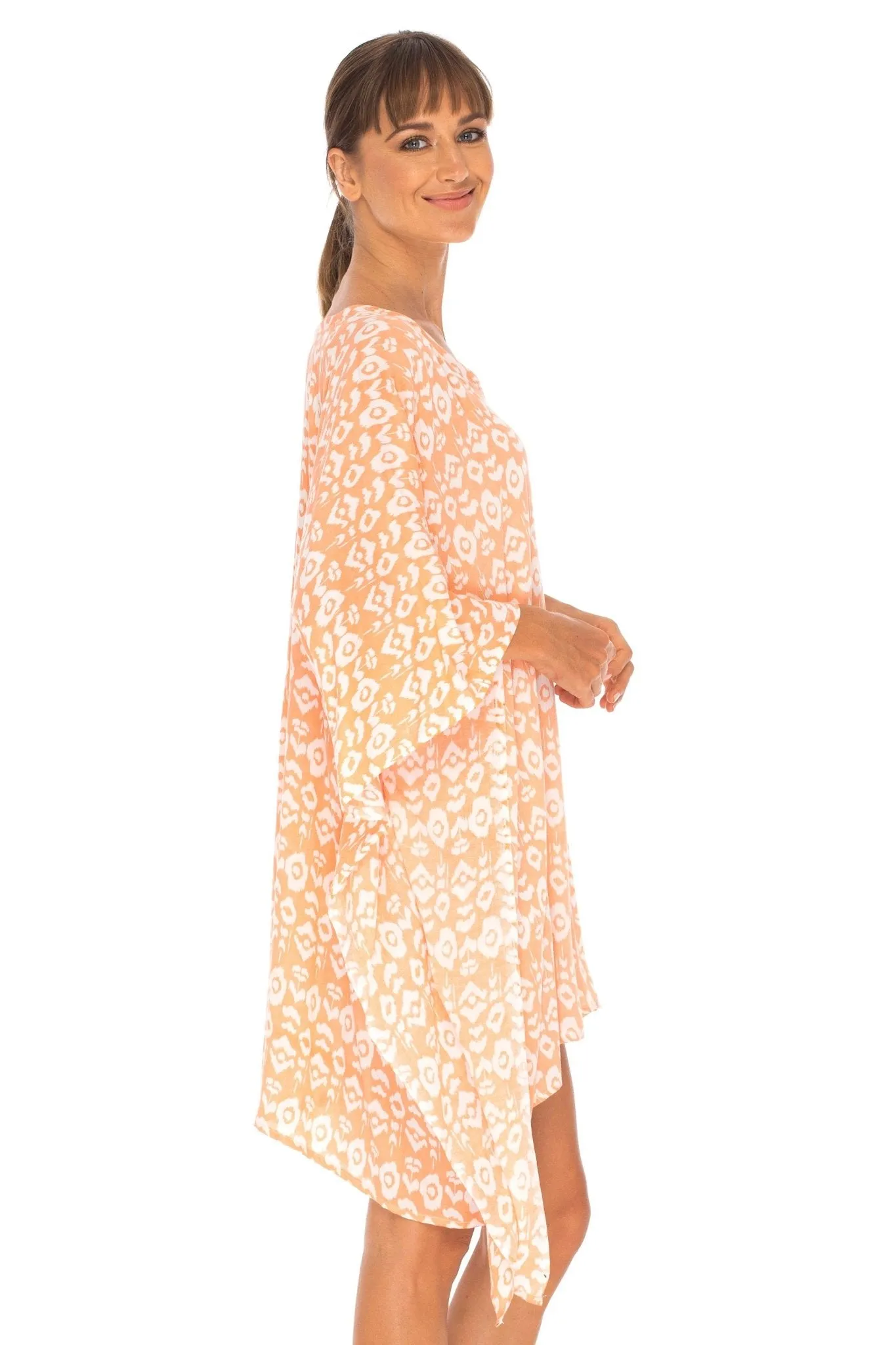 SHU-SHI Women's Short Beach Swimsuit Cover-Up - Floral Poncho Dress Kaftan Loose Top