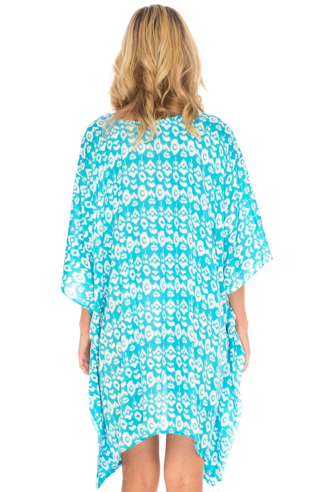 SHU-SHI Women's Short Beach Swimsuit Cover-Up - Floral Poncho Dress Kaftan Loose Top