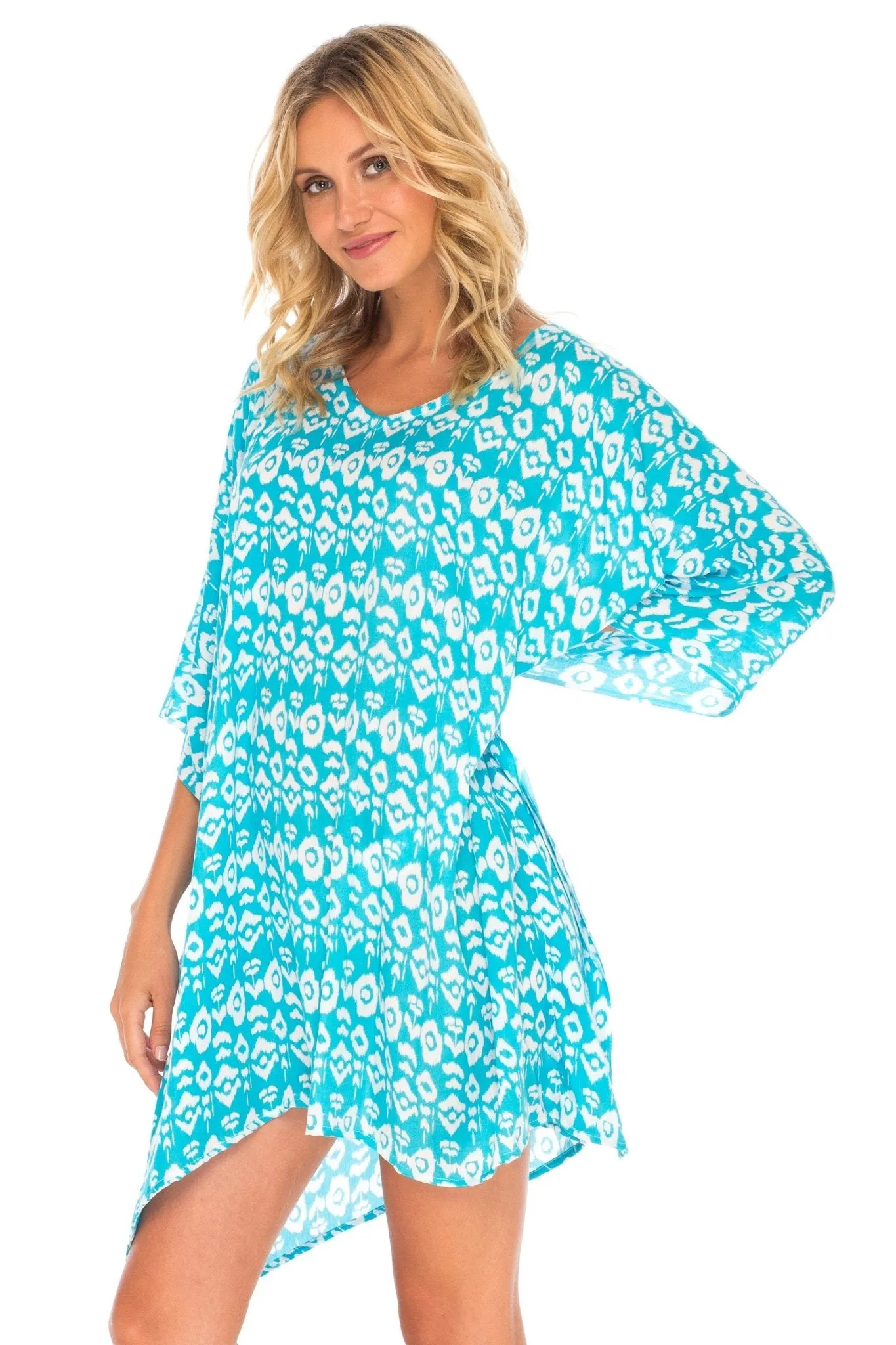 SHU-SHI Women's Short Beach Swimsuit Cover-Up - Floral Poncho Dress Kaftan Loose Top