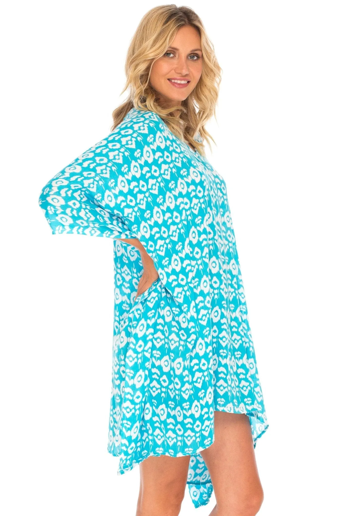 SHU-SHI Women's Short Beach Swimsuit Cover-Up - Floral Poncho Dress Kaftan Loose Top