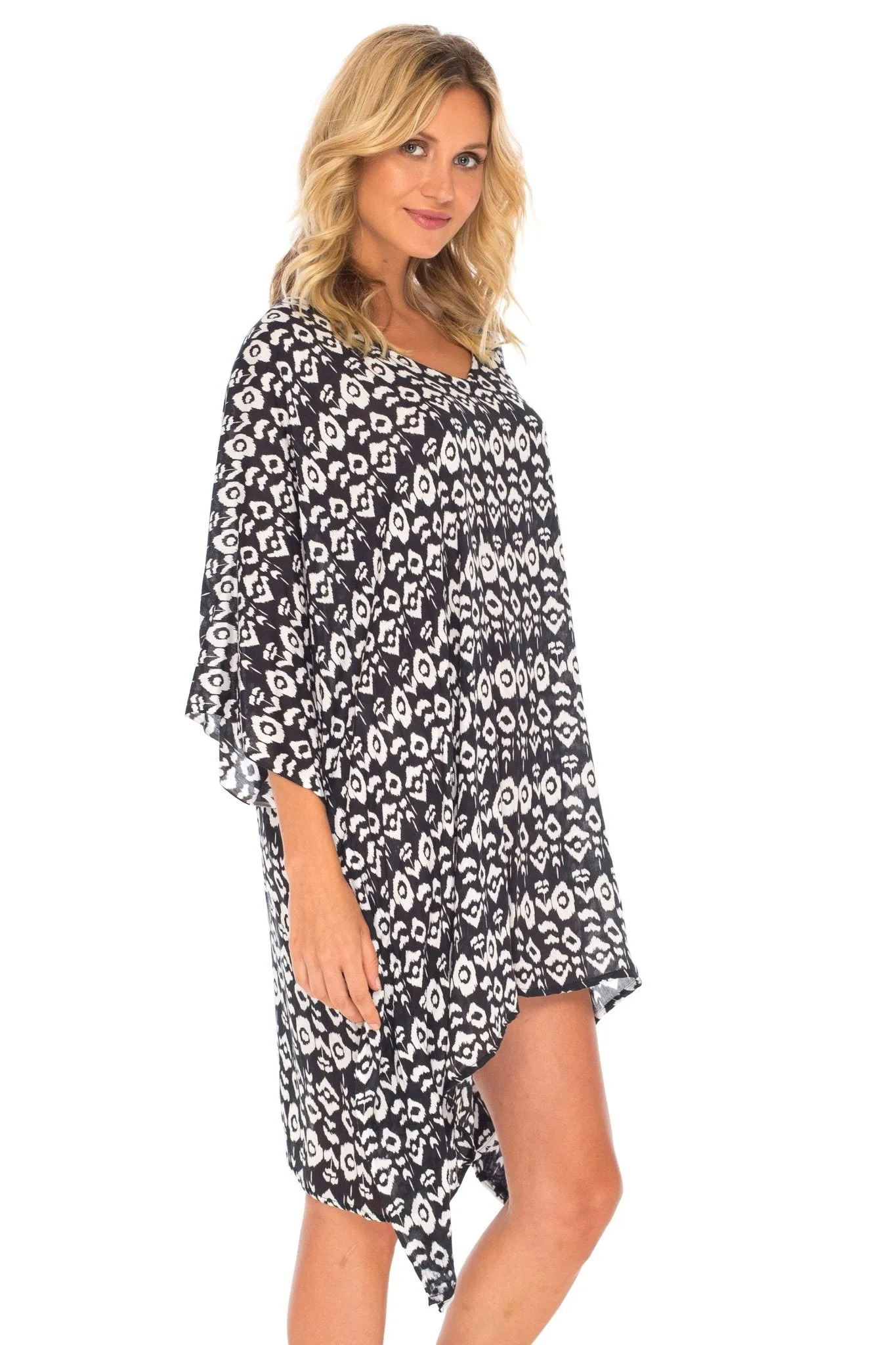 SHU-SHI Women's Short Beach Swimsuit Cover-Up - Floral Poncho Dress Kaftan Loose Top