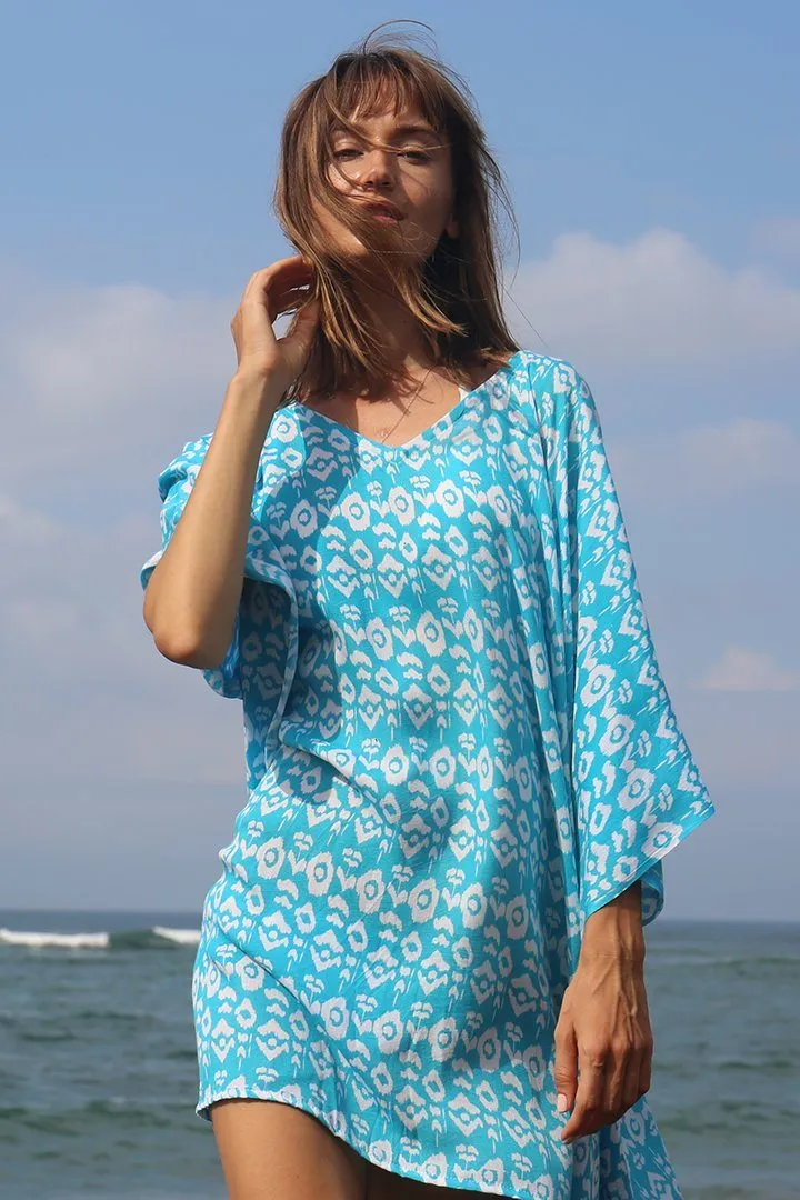 SHU-SHI Women's Short Beach Swimsuit Cover-Up - Floral Poncho Dress Kaftan Loose Top