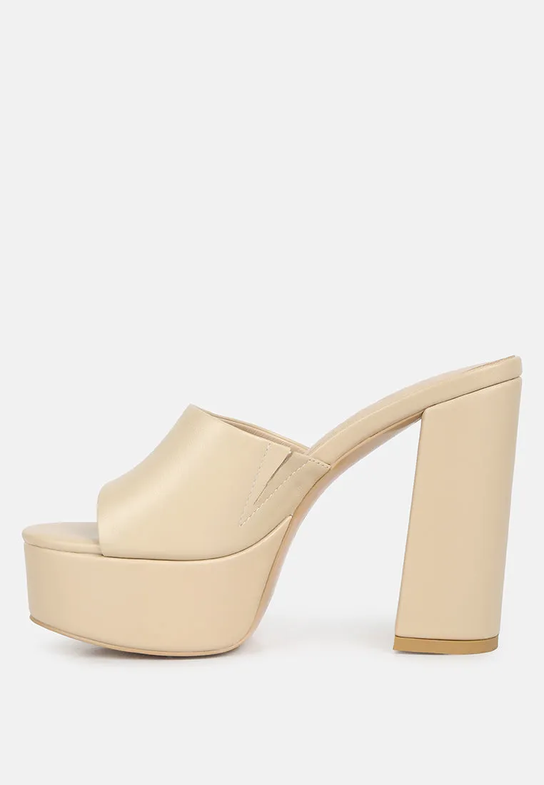 SHURI Open Toe High Block Heel Sandals in Beige