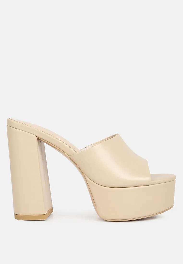 SHURI Open Toe High Block Heel Sandals in Beige