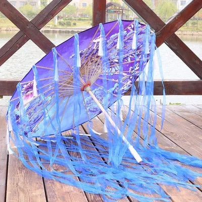 Silk Cloth Lace Umbrella Women Costume Photography Props Tasseled Umbrella Yarned Chinese Classical Oil-paper Umbrella Parasol