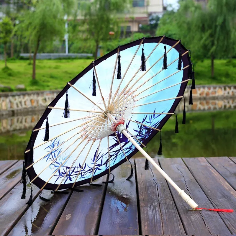 Silk Cloth Lace Umbrella Women Costume Photography Props Tasseled Umbrella Yarned Chinese Classical Oil-paper Umbrella Parasol