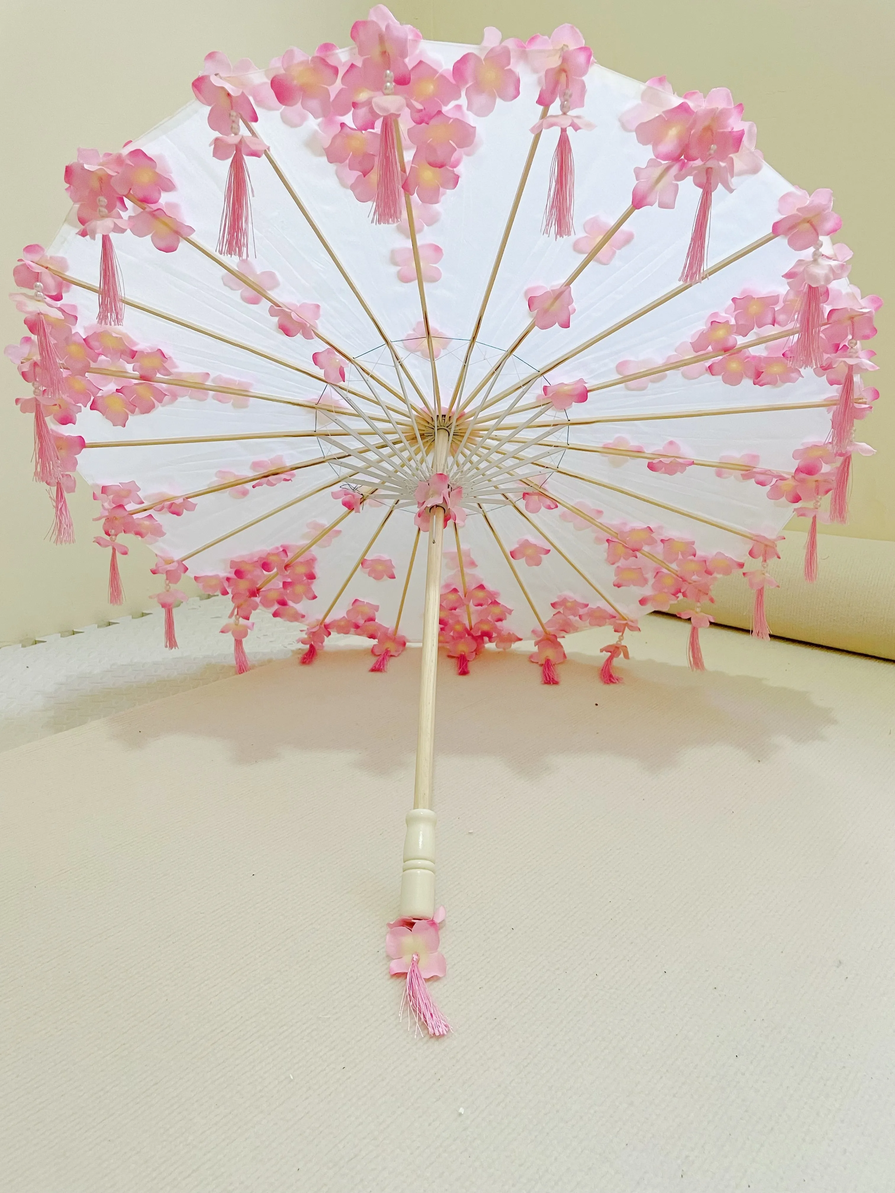 Silk Cloth Lace Umbrella Women Costume Photography Props Tasseled Umbrella Yarned Chinese Classical Oil-paper Umbrella Parasol