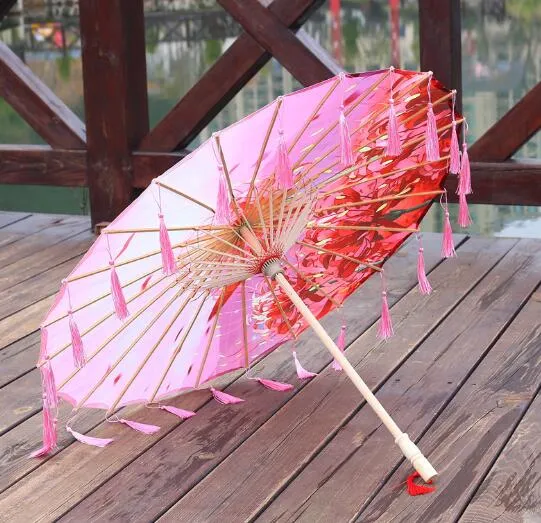 Silk Cloth Lace Umbrella Women Costume Photography Props Tasseled Umbrella Yarned Chinese Classical Oil-paper Umbrella Parasol