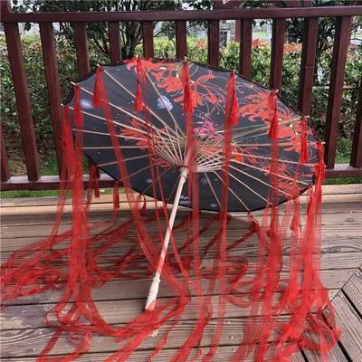 Silk Cloth Lace Umbrella Women Costume Photography Props Tasseled Umbrella Yarned Chinese Classical Oil-paper Umbrella Parasol