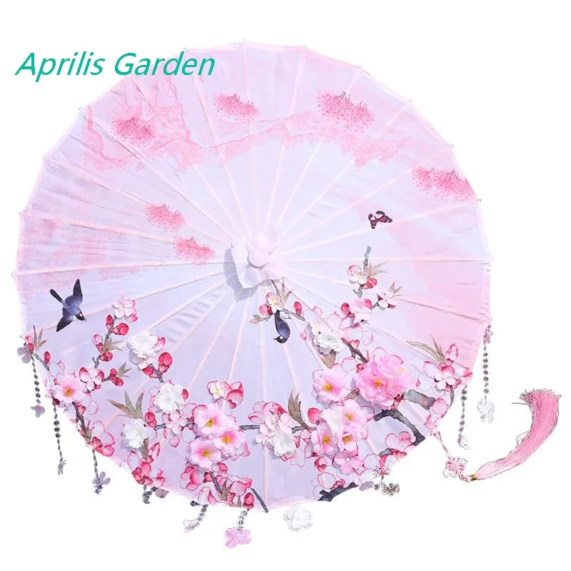 Silk Cloth Lace Umbrella Women Costume Photography Props Tasseled Umbrella Yarned Chinese Classical Oil-paper Umbrella Parasol