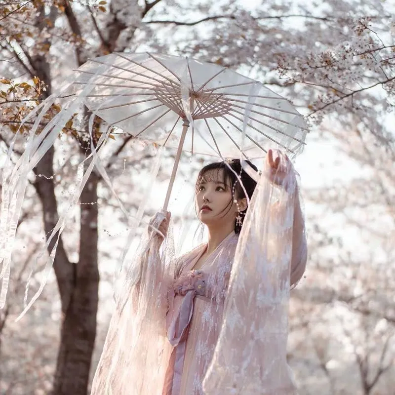 Silk Cloth Lace Umbrella Women Costume Photography Props Tasseled Umbrella Yarned Chinese Classical Oil-paper Umbrella Parasol