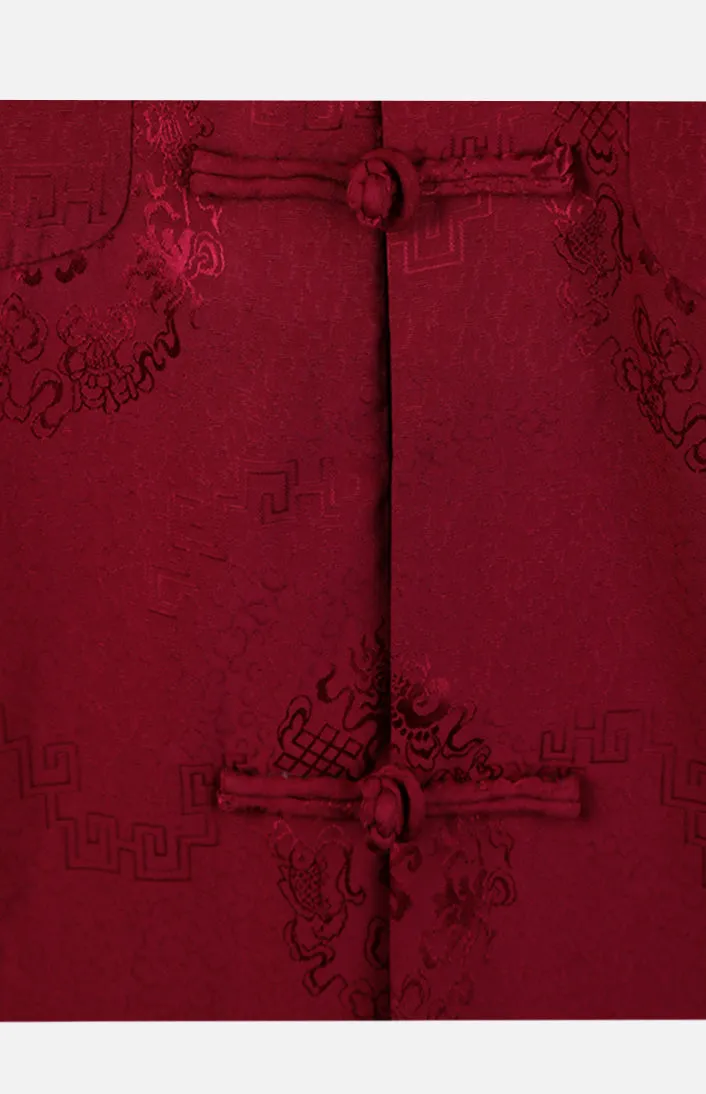 Silk Padded Jacket (Eight Treasures Pattern)-Burgundy