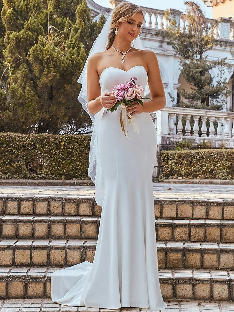 Simple Strapless Mermaid Eloping Dress for Wedding