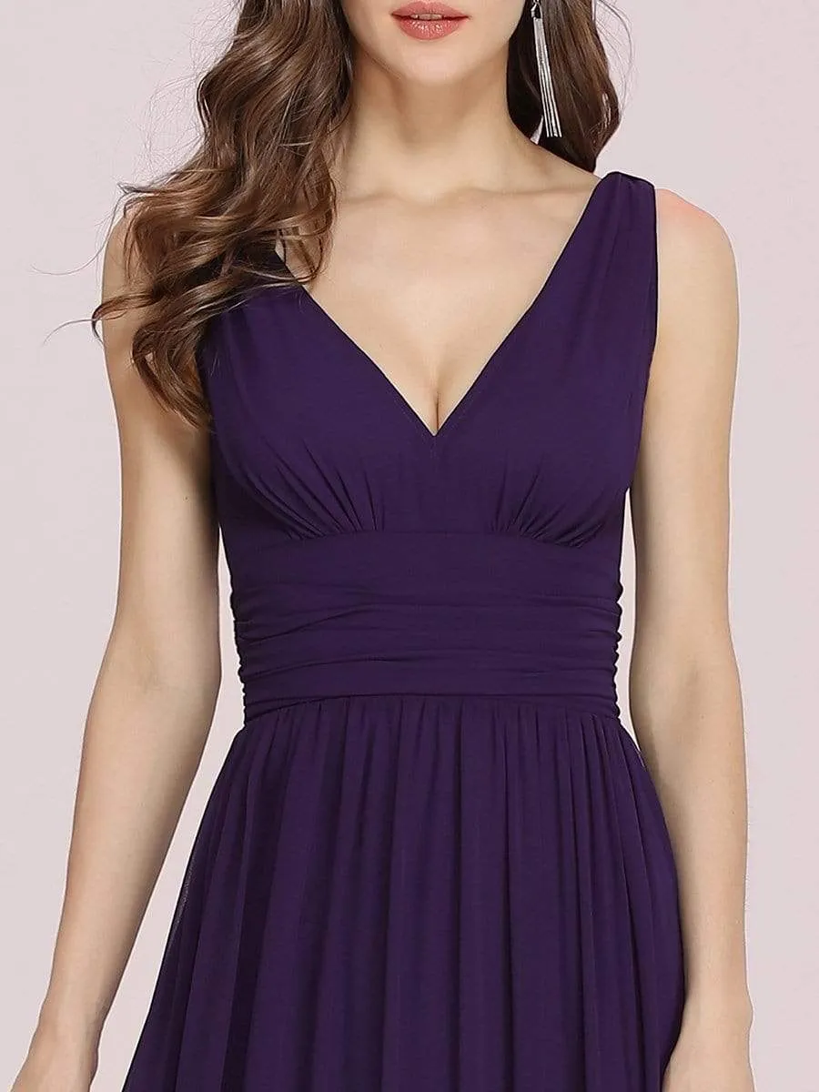 Sleeveless V-Neck Plain Maxi Chiffon Bridesmaid Dress