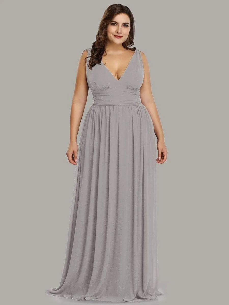 Sleeveless V-Neck Plain Maxi Chiffon Bridesmaid Dress